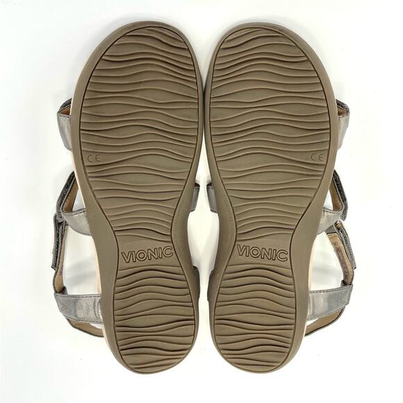 Vionic Jodie Orthotic Flat Sandal Size 10 Silver Adjustable Straps Arch Support - Picture 7 of 16